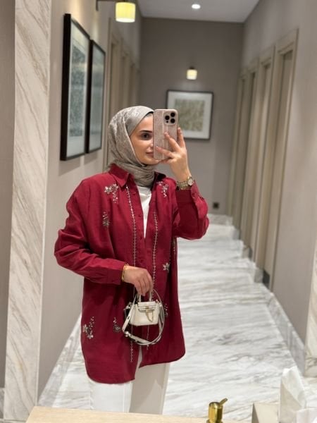 İşlemeli Gömlek Bordo